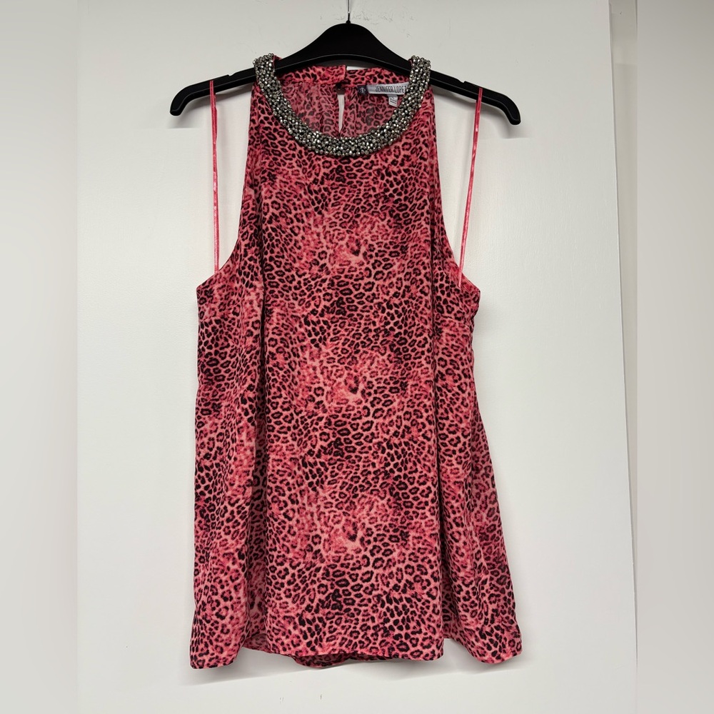 Jennifer Lopez Pink Leopard New Blouse with Embellished Collar